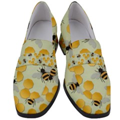 Bees Pattern Honey Bee Bug Honeycomb Honey Beehive Women s Chunky Heel Loafers by Bedest