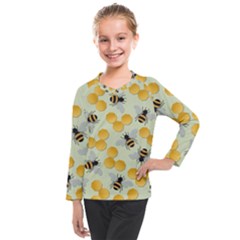 Bees Pattern Honey Bee Bug Honeycomb Honey Beehive Kids  Long Mesh T-shirt