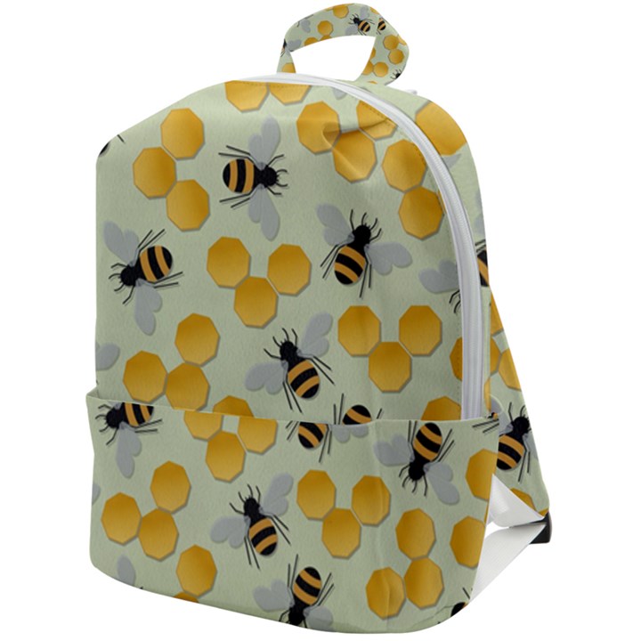 Bees Pattern Honey Bee Bug Honeycomb Honey Beehive Zip Up Backpack