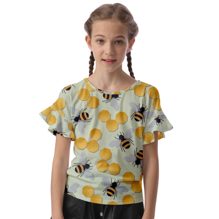 Bees Pattern Honey Bee Bug Honeycomb Honey Beehive Kids  Cut Out Flutter Sleeves