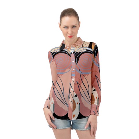 Abstract Boho Bohemian Style Retro Vintage Long Sleeve Chiffon Shirt by Proyonanggan