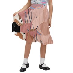 Abstract Boho Bohemian Style Retro Vintage Kids  Ruffle Flared Wrap Midi Skirt by Proyonanggan