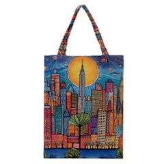 City New York Nyc Skyscraper Skyline Downtown Night Business Urban Travel Landmark Building Architec Classic Tote Bag