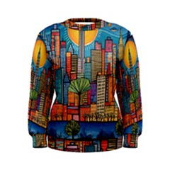 City New York Nyc Skyscraper Skyline Downtown Night Business Urban Travel Landmark Building Architec Women s Sweatshirt