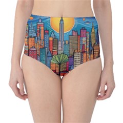 City New York Nyc Skyscraper Skyline Downtown Night Business Urban Travel Landmark Building Architec Classic High-waist Bikini Bottoms by Posterlux