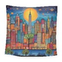 City New York Nyc Skyscraper Skyline Downtown Night Business Urban Travel Landmark Building Architec Square Tapestry (Large) View1