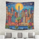 City New York Nyc Skyscraper Skyline Downtown Night Business Urban Travel Landmark Building Architec Square Tapestry (Large) View2