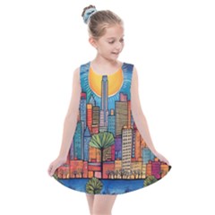 City New York Nyc Skyscraper Skyline Downtown Night Business Urban Travel Landmark Building Architec Kids  Summer Dress