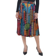 City New York Nyc Skyscraper Skyline Downtown Night Business Urban Travel Landmark Building Architec Classic Velour Midi Skirt 