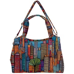 City New York Nyc Skyscraper Skyline Downtown Night Business Urban Travel Landmark Building Architec Double Compartment Shoulder Bag by Posterlux