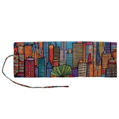 City New York Nyc Skyscraper Skyline Downtown Night Business Urban Travel Landmark Building Architec Roll Up Canvas Pencil Holder (m)