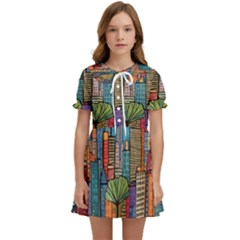 City New York Nyc Skyscraper Skyline Downtown Night Business Urban Travel Landmark Building Architec Kids  Sweet Collar Dress