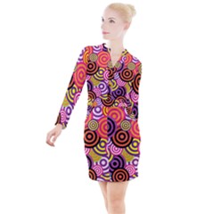 Abstract Circles Background Retro Button Long Sleeve Dress by Ravend