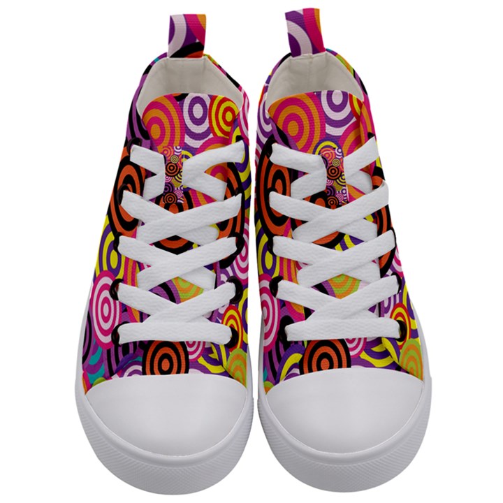 Abstract Circles Background Retro Kids  Mid-Top Canvas Sneakers