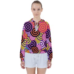 Abstract Circles Background Retro Women s Tie Up Sweat