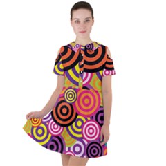 Abstract Circles Background Retro Short Sleeve Shoulder Cut Out Dress  by Ravend