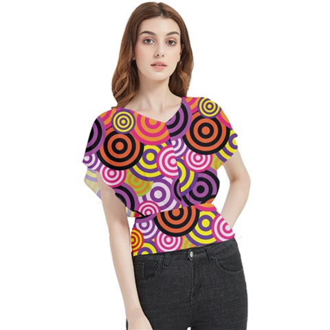 Abstract Circles Background Retro Butterfly Chiffon Blouse by Ravend