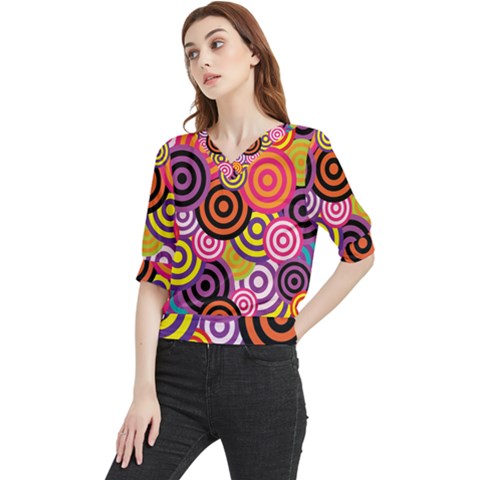 Abstract Circles Background Retro Quarter Sleeve Blouse by Ravend