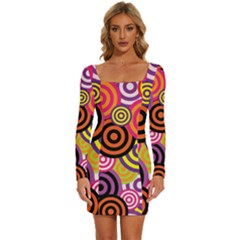 Abstract Circles Background Retro Long Sleeve Square Neck Bodycon Velvet Dress by Ravend