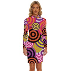 Abstract Circles Background Retro Long Sleeve Shirt Collar Bodycon Dress by Ravend