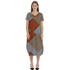 Abstract Pattern Line Art Design Decoration T-shirt Midi Dress With Pockets by Ravend