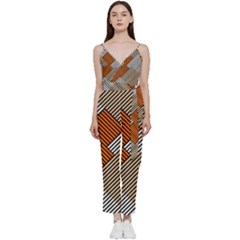 Abstract Pattern Line Art Design Decoration V-neck Camisole Jumpsuit by Ravend