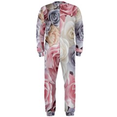 Pastel Rose  Flower Blue Pink White Onepiece Jumpsuit (men) by Cemarart