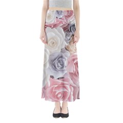 Pastel Rose  Flower Blue Pink White Full Length Maxi Skirt by Cemarart