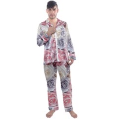 Pastel Rose  Flower Blue Pink White Men s Long Sleeve Satin Pajamas Set by Cemarart