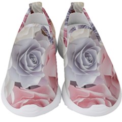 Pastel Rose  Flower Blue Pink White Kids  Slip On Sneakers by Cemarart