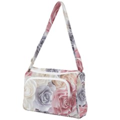 Pastel Rose  Flower Blue Pink White Front Pocket Crossbody Bag by Cemarart