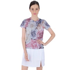 Pastel Rose  Flower Blue Pink White Women s Sports Top by Cemarart