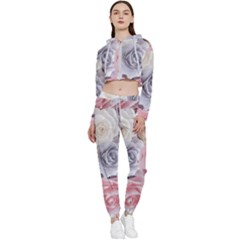 Pastel Rose  Flower Blue Pink White Cropped Zip Up Lounge Set by Cemarart