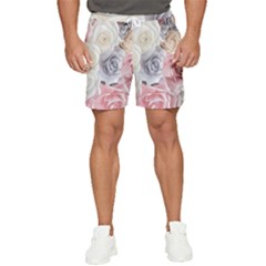 Pastel Rose  Flower Blue Pink White Men s Runner Shorts by Cemarart