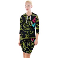 Keep Smiling Doodle Quarter Sleeve Hood Bodycon Dress by Cemarart