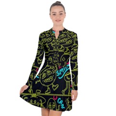 Keep Smiling Doodle Long Sleeve Panel Dress by Cemarart