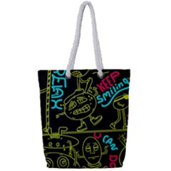 Keep Smiling Doodle Full Print Rope Handle Tote (small) by Cemarart