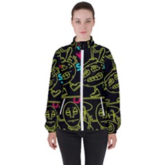 Keep Smiling Doodle Women s High Neck Windbreaker by Cemarart