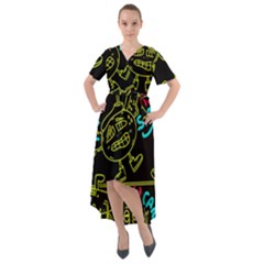 Keep Smiling Doodle Front Wrap High Low Dress by Cemarart