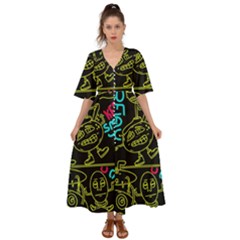 Keep Smiling Doodle Kimono Sleeve Boho Dress by Cemarart