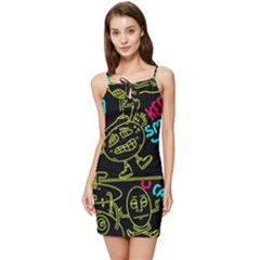 Keep Smiling Doodle Summer Tie Front Dress by Cemarart