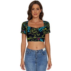 Keep Smiling Doodle Short Sleeve Square Neckline Crop Top  by Cemarart