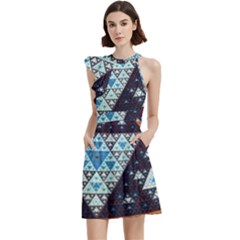 Fractal Triangle Geometric Abstract Pattern Cocktail Party Halter Sleeveless Dress With Pockets by Cemarart