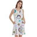 Unicorns Rainbows Seamless Pattern Round Neck Sleeve Casual Dress With Pockets View2