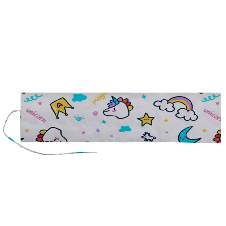 Unicorns Rainbows Seamless Pattern Roll Up Canvas Pencil Holder (L)