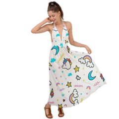 Unicorns Rainbows Seamless Pattern Backless Maxi Beach Dress by Bedest