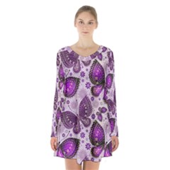 Butterflies Butterfly Insect Nature Long Sleeve Velvet V-neck Dress