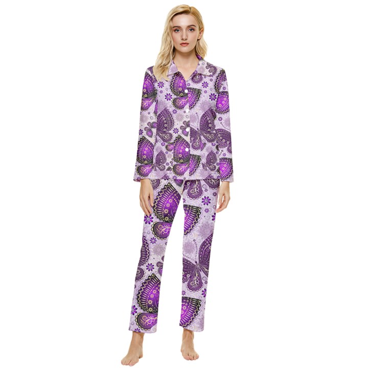 Butterflies Butterfly Insect Nature Womens  Long Sleeve Velvet Pocket Pajamas Set