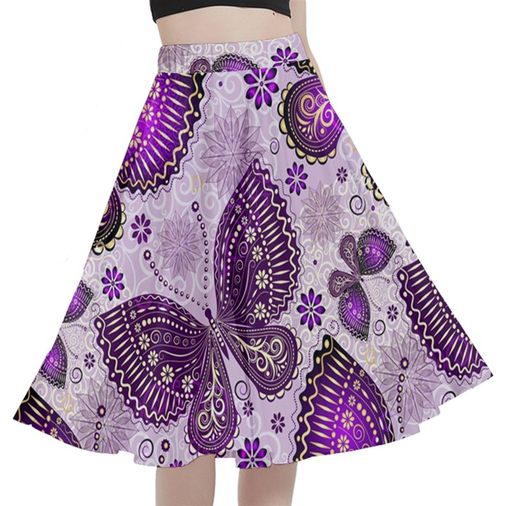 Butterflies Butterfly Insect Nature A-Line Full Circle Midi Skirt With Pocket