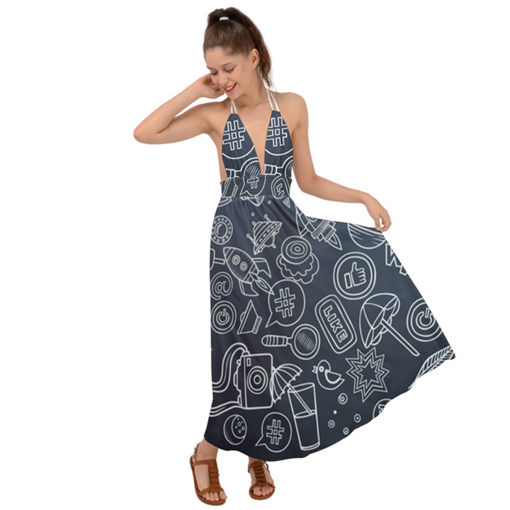 Internet Planet Drink Computer Backless Maxi Beach Dress